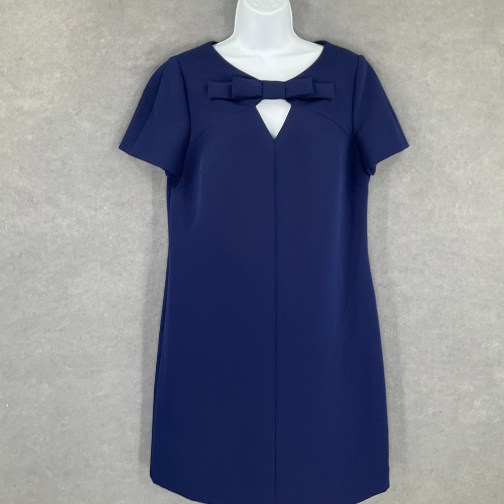 Anne Klein Navy Blue Dress Size 10 Bow Neckline Sleeveless Lined Career